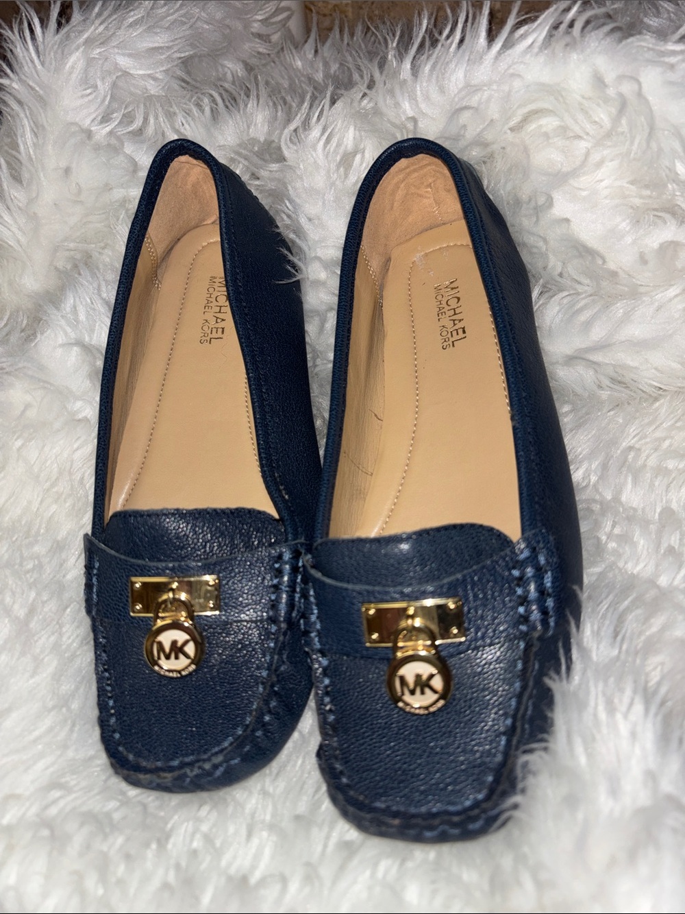 Michael Kors Hamilton MK Leather Loafers Flats Navy Blue Women’s Sz 6